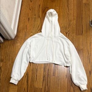 Women's White Hooded Sweater Crop